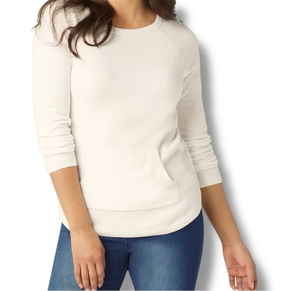 Barefoot Dreams CozyChic Ultra Lite Raglan Pullover Sweater SeaSalt White NWT 3X